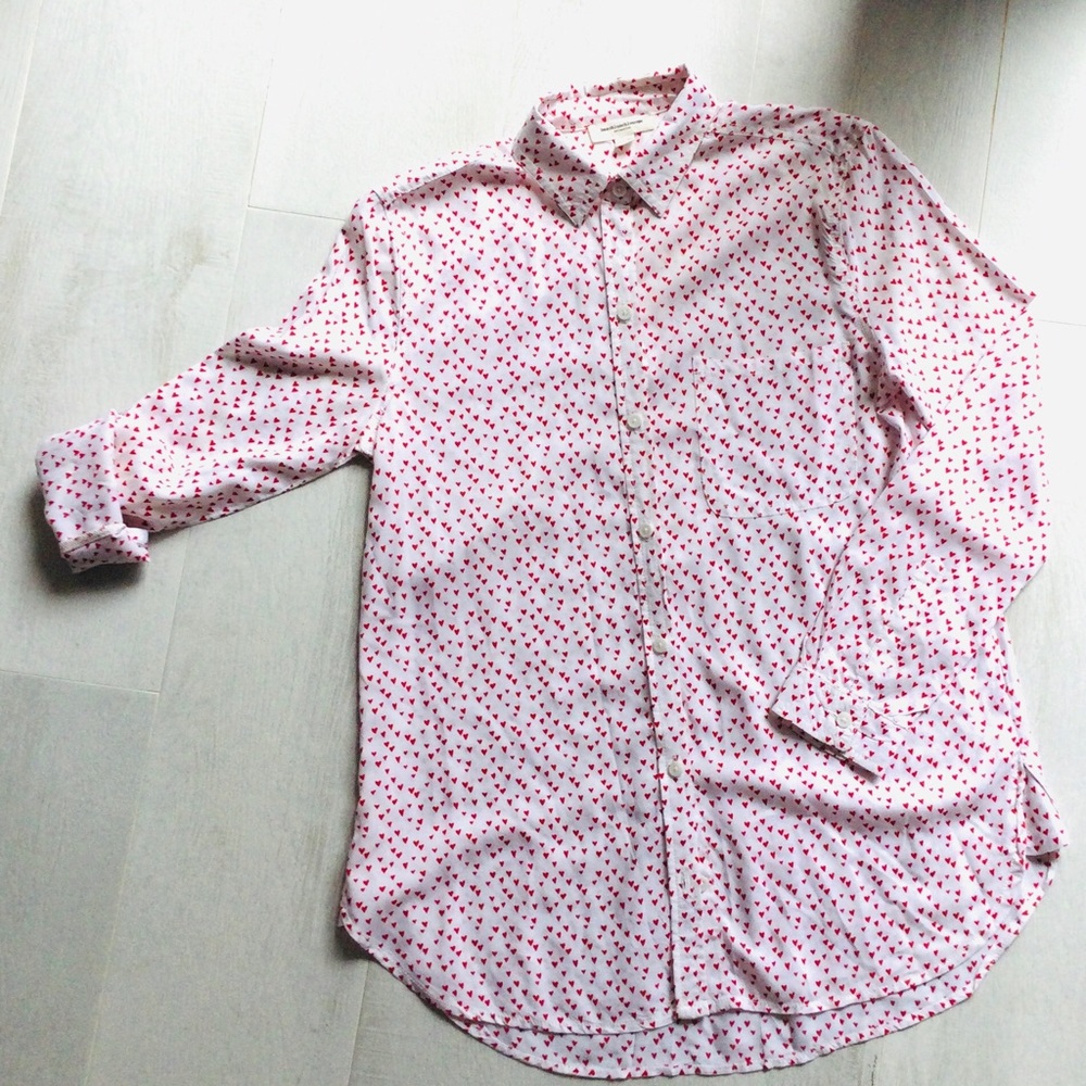 BEACHLUNCHLOUNGE HEARTS BUTTON UP DOWN RED-WHITE - Picture 1 of 6